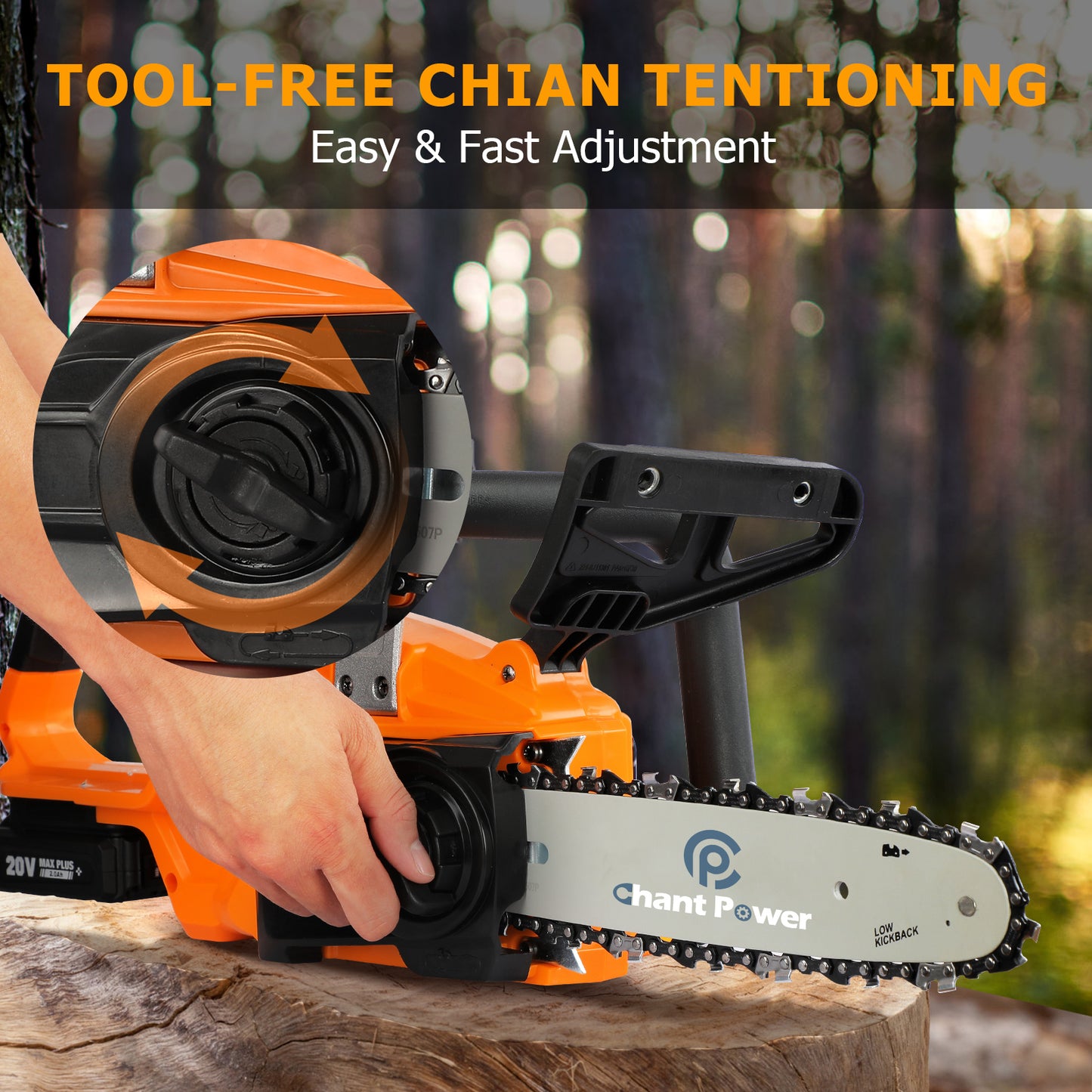 C P CHANTPOWER Cordless Chainsaw, 20V Electric Chainsaw, Battery Powered Chainsaw 10-Inch with 2.0-Ah Battery and Fast Charger