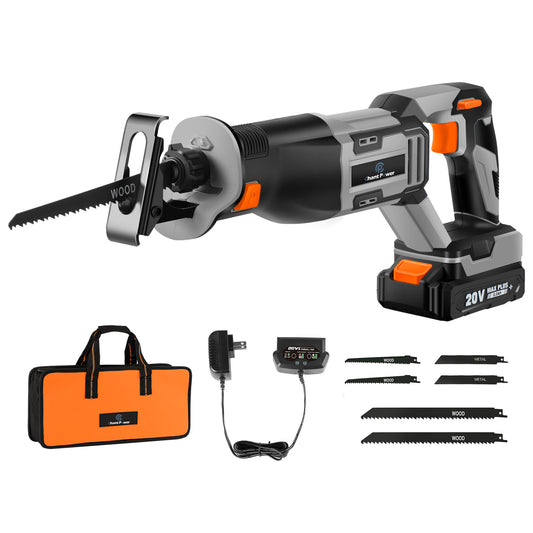 C P CHANTPOWER Reciprocating Saw, 20V Cordless Reciprocating Saw with Two 2.0Ah Batteries and Charger, 6 Saw Blades, Variable Speed, Battery Powered Saw for Woods/Metal/Plastic