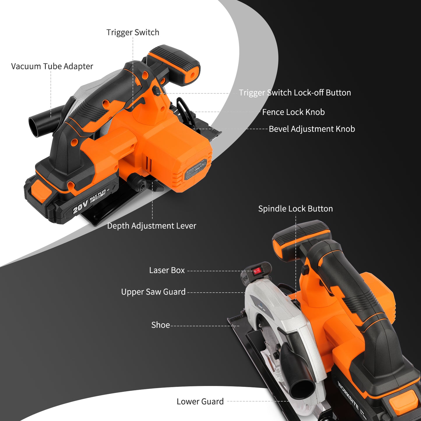C P CHANTPOWER Cordless Tile Saw, 20V MAX 6-1/2 Inch Tile Saw with Electric Brake, 2.0A Battery & Fast Charger, 4000RPM Speed, 2Pcs Blades