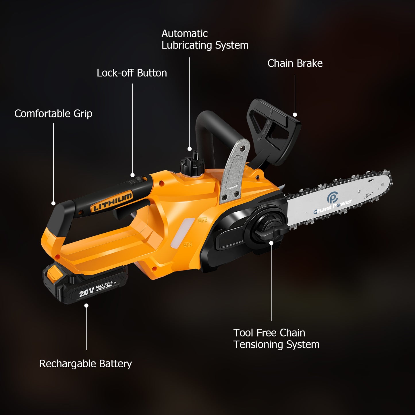 C P CHANTPOWER Cordless Chainsaw, 20V Electric Chainsaw, Battery Powered Chainsaw 10-Inch with 2.0-Ah Battery and Fast Charger