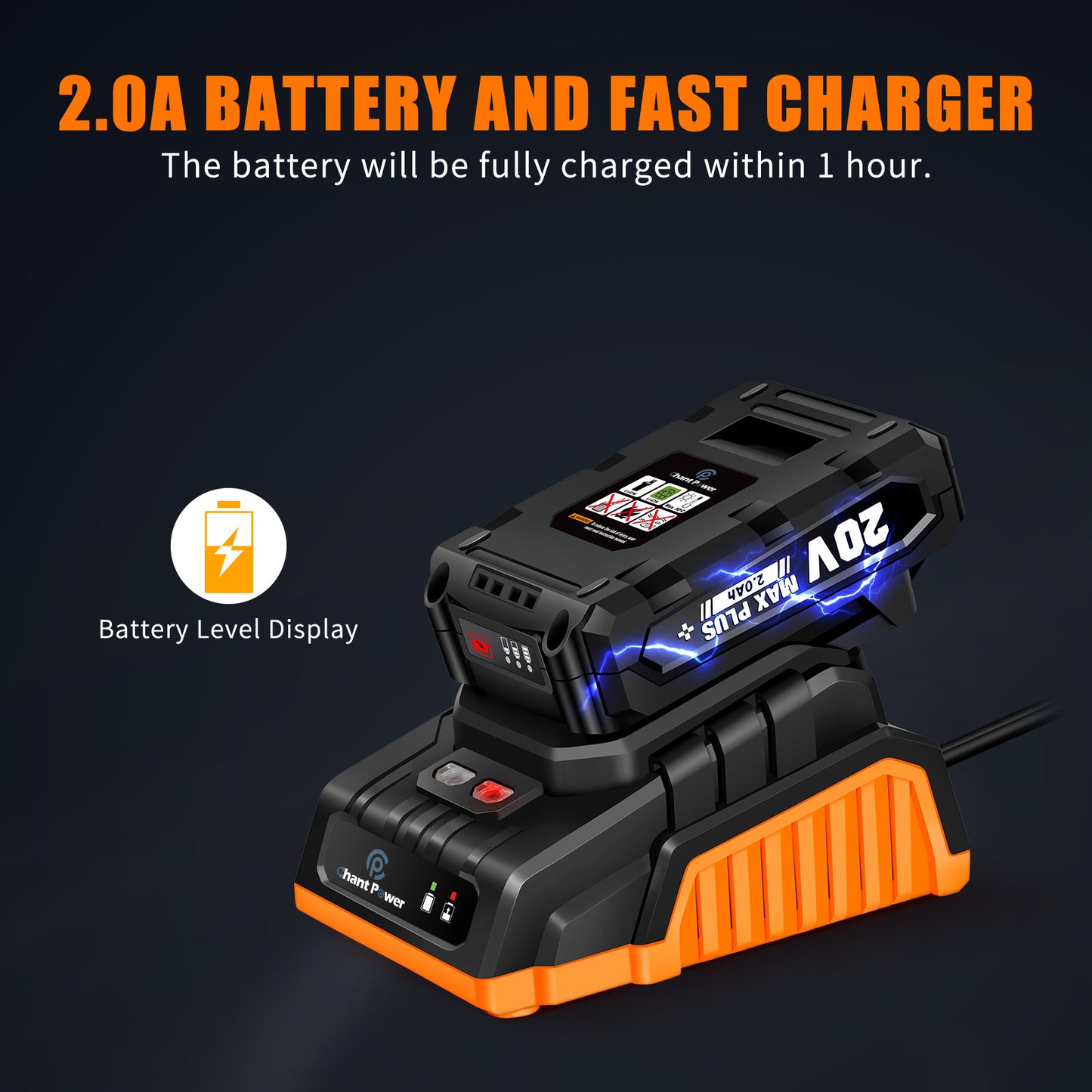 C P CHANTPOWER Cordless Tile Saw, 20V MAX 6-1/2 Inch Tile Saw with Electric Brake, 2.0A Battery & Fast Charger, 4000RPM Speed, 2Pcs Blades
