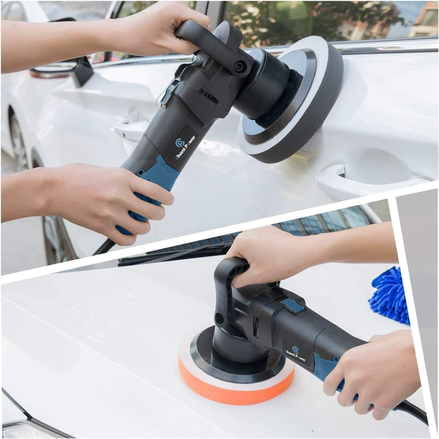 C P CHANTPOWER Buffer Polisher, 6 Inch Dual Action Polisher with Variable Speeds, Detachable Handles, Polishing Pads for Car Polishing, Sanding, Waxing