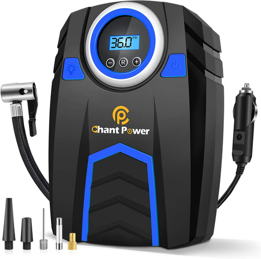 C P CHANTPOWER Air Compressor Tire Inflator,12V DC Car Tire Pump with Digital Pressure Gauge, 150PSI with Car Power Adaptor, Auto Shut Off for Car Tires, Bicycles and Other Inflatables (Blue)