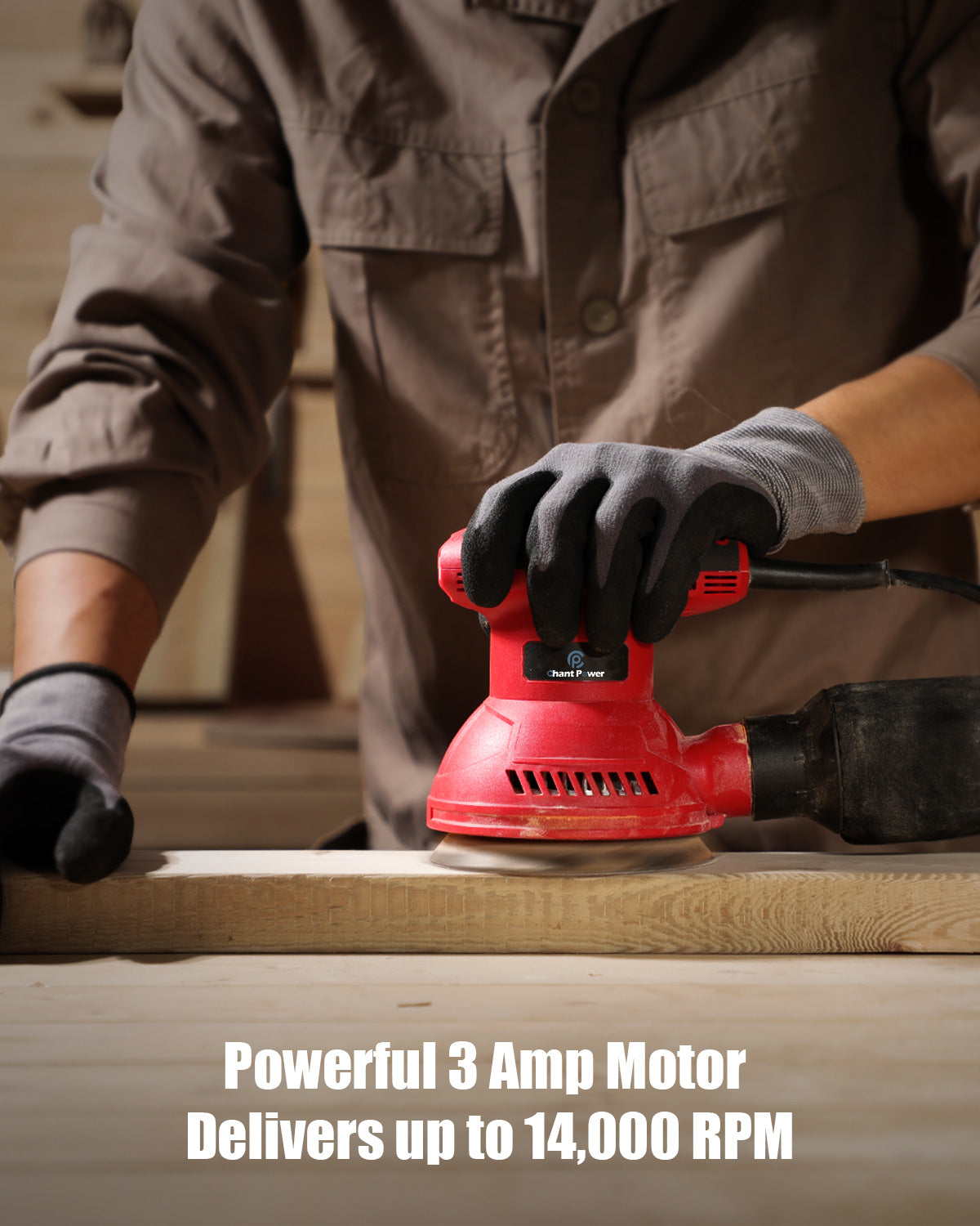 C P CHANTPOWER Orbital Sander 3.0 Amp 5 Inch Electric Sander Tool 6 Variable Speeds Random Orbit Sander for Woodworking, 7000-14000 RPM