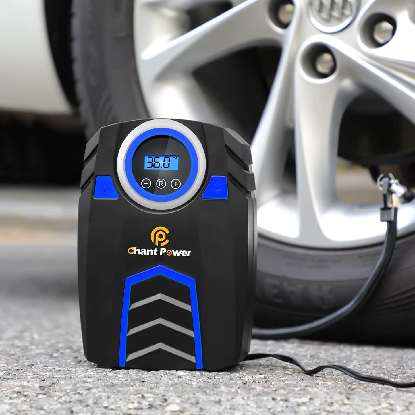 C P CHANTPOWER Air Compressor Tire Inflator,12V DC Car Tire Pump with Digital Pressure Gauge, 150PSI with Car Power Adaptor, Auto Shut Off for Car Tires, Bicycles and Other Inflatables (Blue)