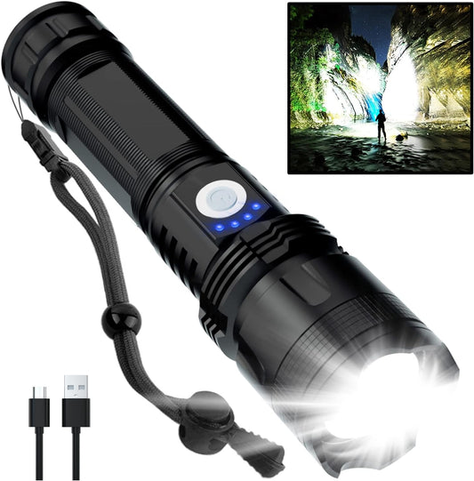 C P CHANTPOWER Rechargeable LED Flashlights High Lumens, 900,000 Lumens Super Bright Powerful Flashlights, 5 Modes, IPX6 Waterproof Handheld Flash Light for Emergencies, Hiking