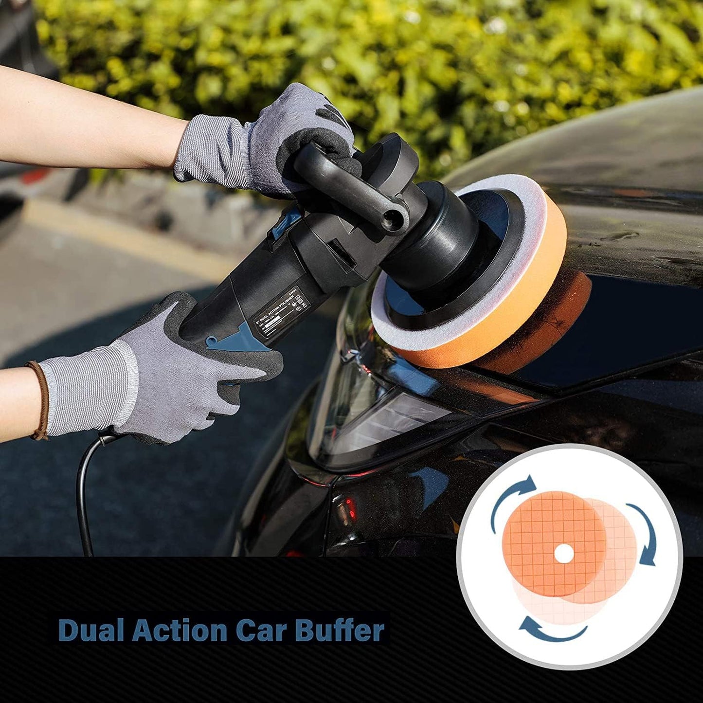 C P CHANTPOWER Buffer Polisher, 6 Inch Dual Action Polisher with Variable Speeds, Detachable Handles, Polishing Pads for Car Polishing, Sanding, Waxing