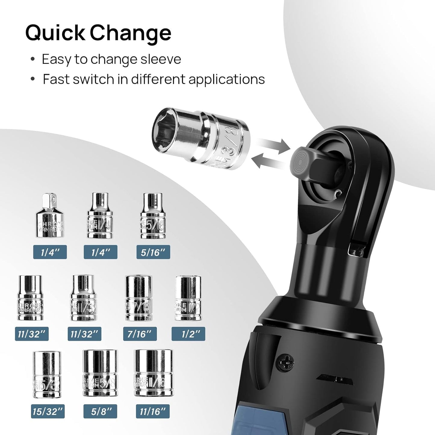 C P CHANTPOWER Cordless Ratchet Wrench Set, 3/8'' 37 Ft-lbs 12V Power Ratchet Wrench with 1H Fast Charge, Variable Speeds, 2 x 2.0Ah Lithium-Ion Batteries and 10 Sockets