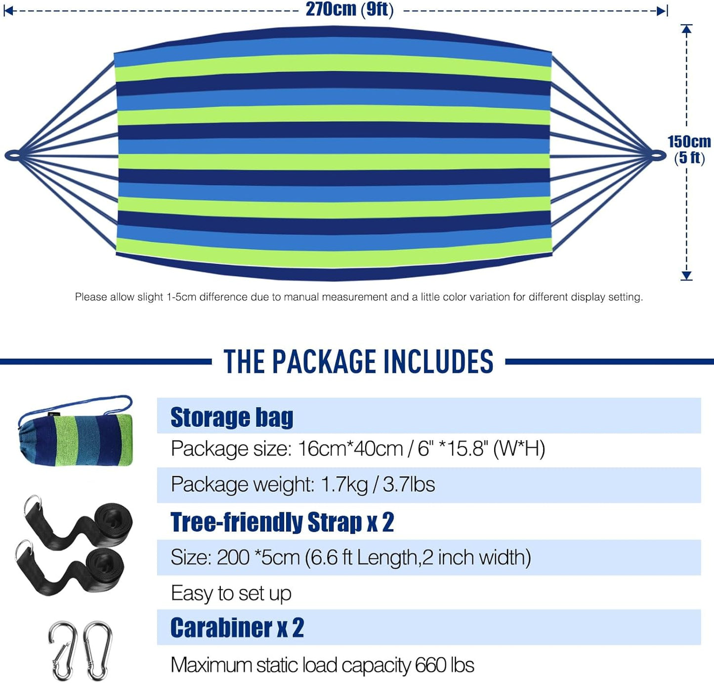 C P CHANTPOWER Garden Cotton Hammock Comfortable Fabric Hammock with Tree Straps for Hanging Sturdy Hammock Up to 660lbs Portable Hammock with Travel Bag for Camping Outdoor/Indoor Patio Backyard
