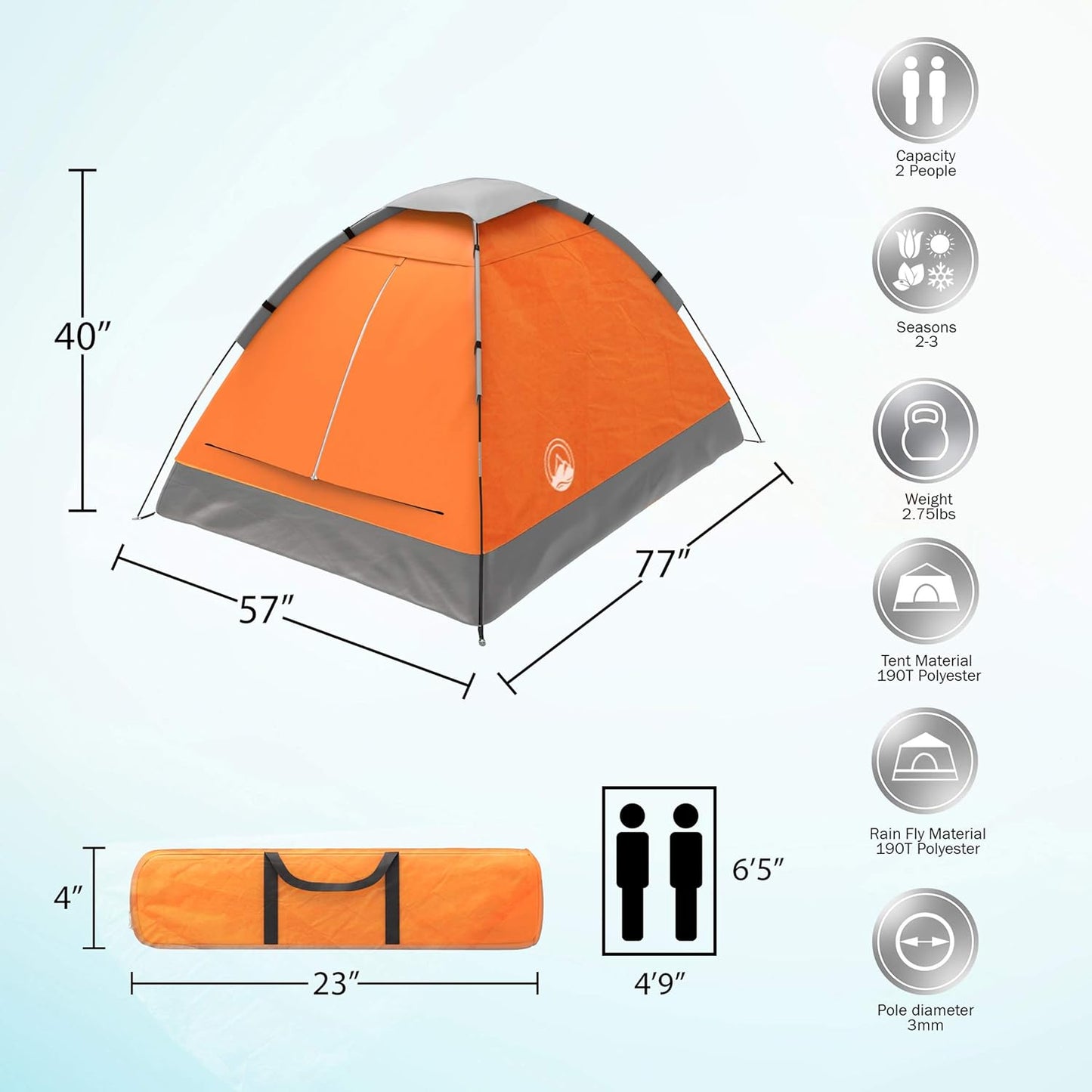 C P CHANTPOWER 2-Person Dome Tent – Easy Set Up Shelter with Rain Fly and Carry Bag for Camping, Beach, Backpacking, Hiking, and Festivals by Wakeman Outdoors