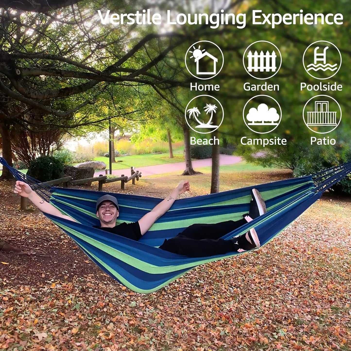 C P CHANTPOWER Garden Cotton Hammock Comfortable Fabric Hammock with Tree Straps for Hanging Sturdy Hammock Up to 660lbs Portable Hammock with Travel Bag for Camping Outdoor/Indoor Patio Backyard