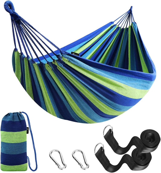 C P CHANTPOWER Garden Cotton Hammock Comfortable Fabric Hammock with Tree Straps for Hanging Sturdy Hammock Up to 660lbs Portable Hammock with Travel Bag for Camping Outdoor/Indoor Patio Backyard