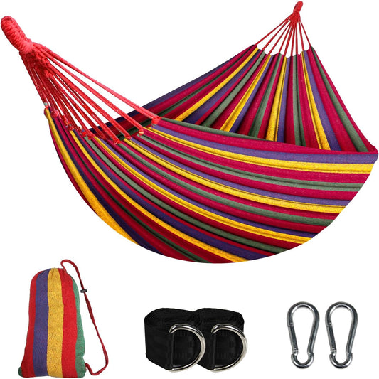 C P CHANTPOWER Double Hammock,Cotton Hammock Portable Hammock with Carry Bag,Perfect Camping Outdoor/Indoor Patio Backyard