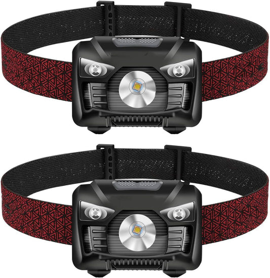 C P CHANTPOWER 2 Pack of Rechargeable Headlamp, 500 Lumens Head lamp with Red Light and Motion Sensor Switch, Perfect for Running, Hiking, Lightweight, Waterproof, Adjustable Headband, 5 Display Modes